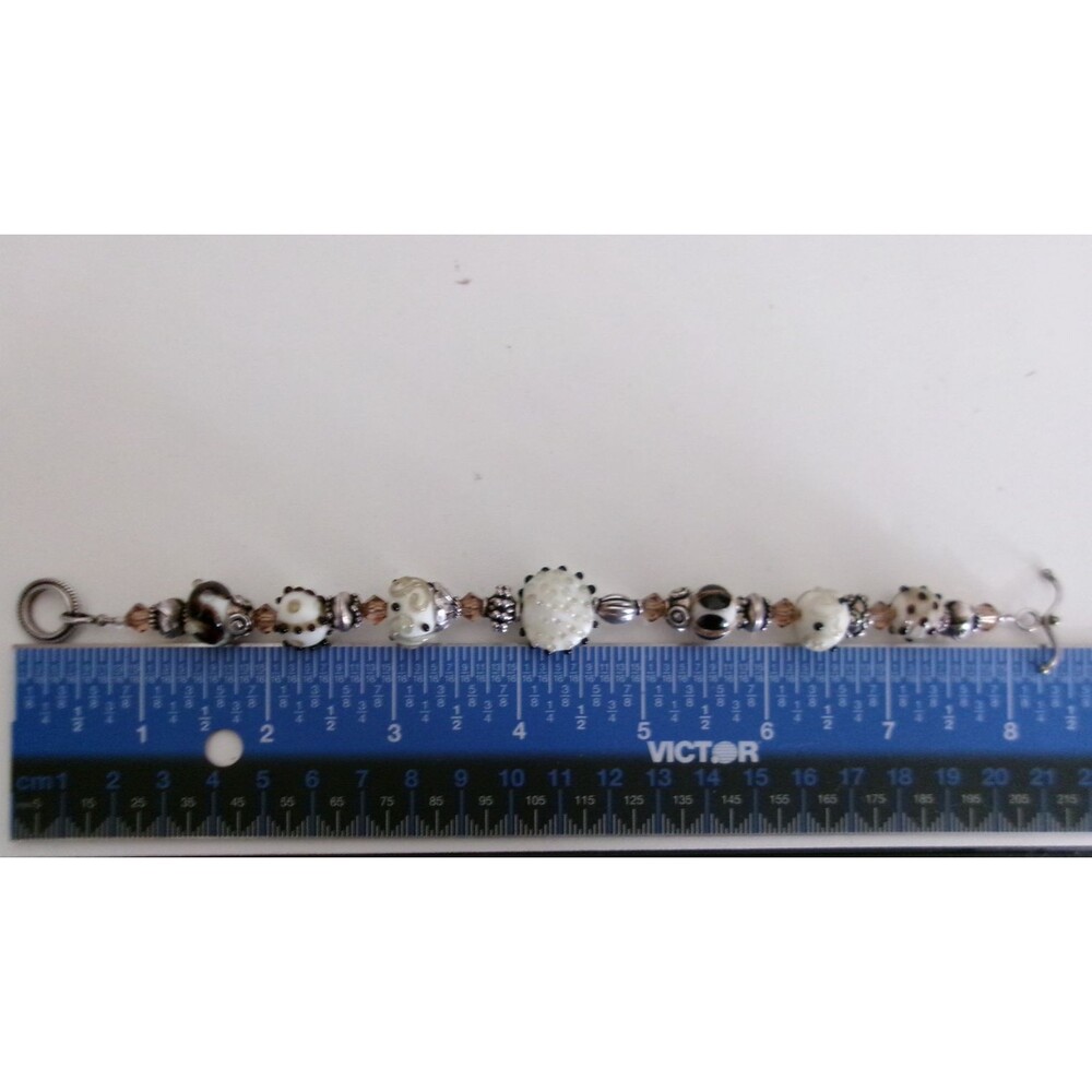 Artisan Lampwork Art Glass Crystal Bead Bracelet Sterling Silver Accent 28.9 G